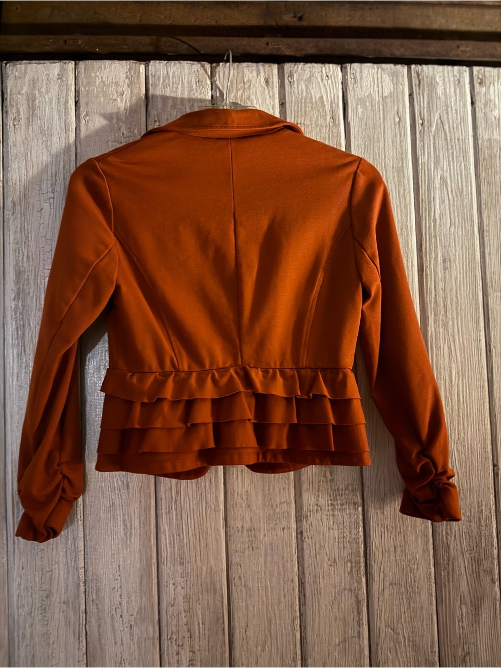 INC International Concepts Rust Orange Ruffle Cropped Blazer - Picture 5 of 10